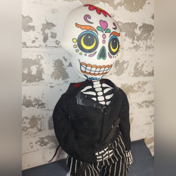 Day Of The Dead Skeleton Doll Striped Pants Shelf Sitter Halloween Holiday Home - Picture 5 of 16